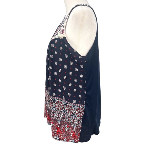 Altar’d State Sleeveless Boho Print Sleeveless Top, Navy/Red/Cream, Size S - Picture 2 of 8